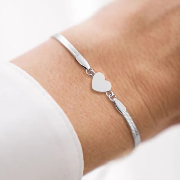 3/$35 Silver Heart Herringbone Snake Chain Charm Bracelet Stainless Steel - Picture 7 of 7